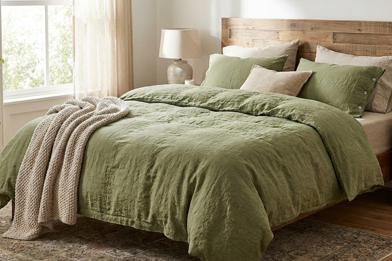 COPRIPIUMINO-LINO-STROPICCIATO-VERDE